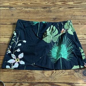 Zara Black Mini Skirt with Tropical Green and Pink Floral Print